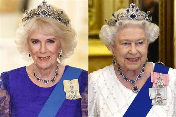 
Queen Camilla Wears Queen Elizabeth’s Sapphire Tiara for First State Banquet of King Charles’ Reign 